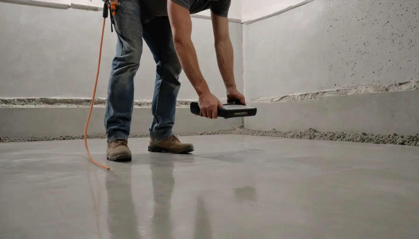 Provider in work clothes rolling a fresh coating onto a clean concrete basement floor in a Chesterfield home