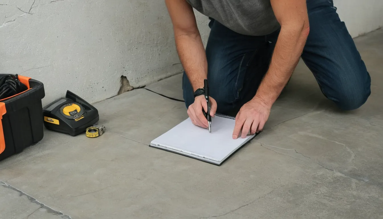 Homeowner photographing a concrete floor for an estimate request
